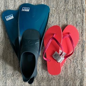 Decathlon Olaian Flip-Flops and Subea Snorkeling Fins